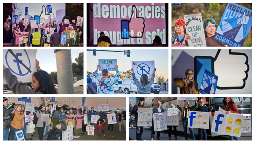 A montage of photos from the January 9th protest (via Media Alliance)