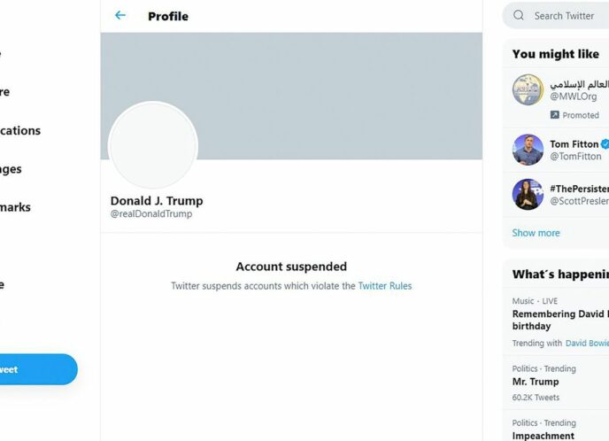 The suspended Twitter account of President Donald Trump. GETTY IMAGES
