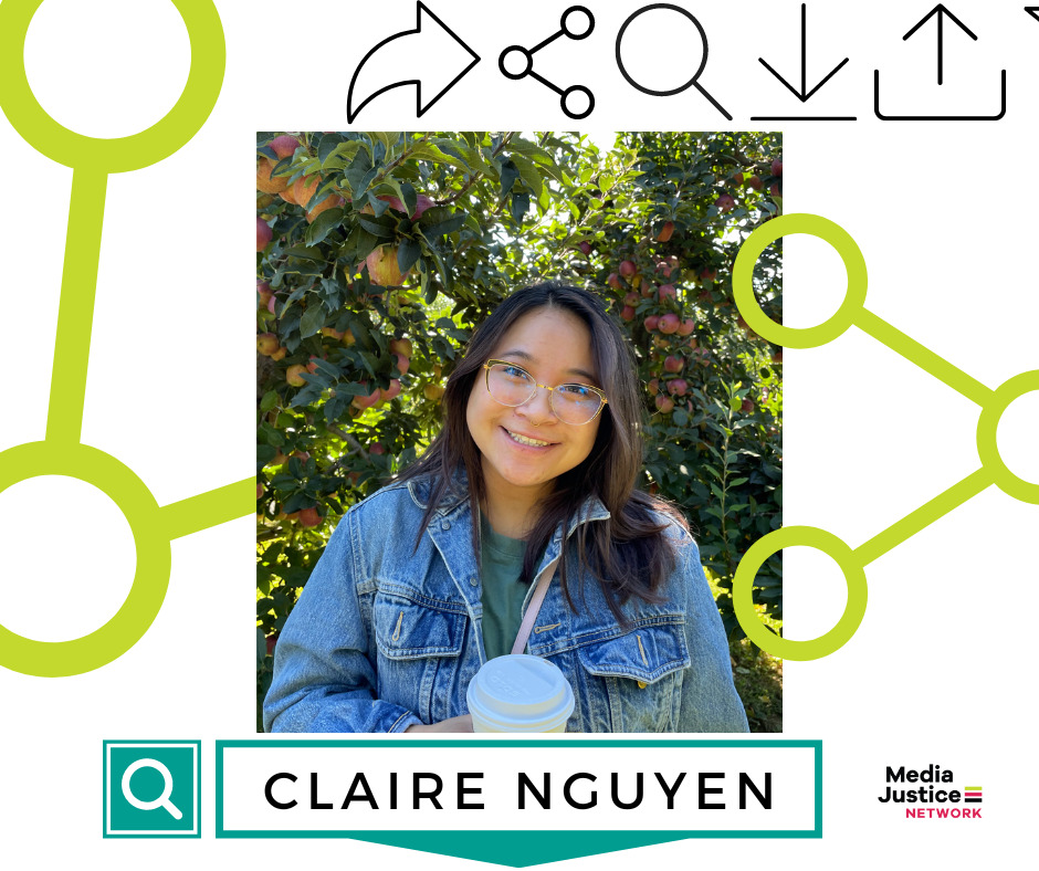 GRAPHIC: Headshot of 2023 MediaJustice Network Fellow Claire Nguyen